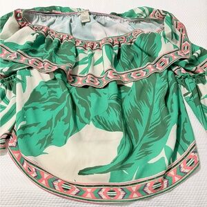 Flying Tomato Green and Pink Off-Shoulder Top